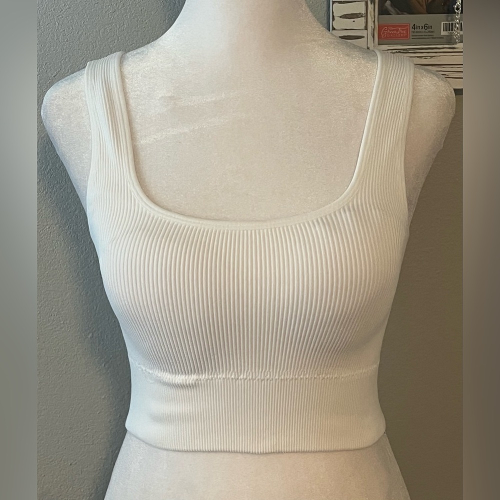 Zenana White Ribbed Square-Neck Crop Tank “Brami” S/M, L/XL new in package